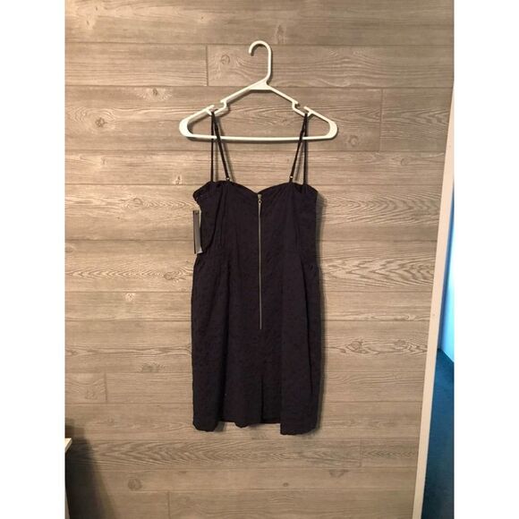 Andrew Marc spaghetti straps navy blue bubble dress back zip/ support bra size 6 - Picture 3 of 6
